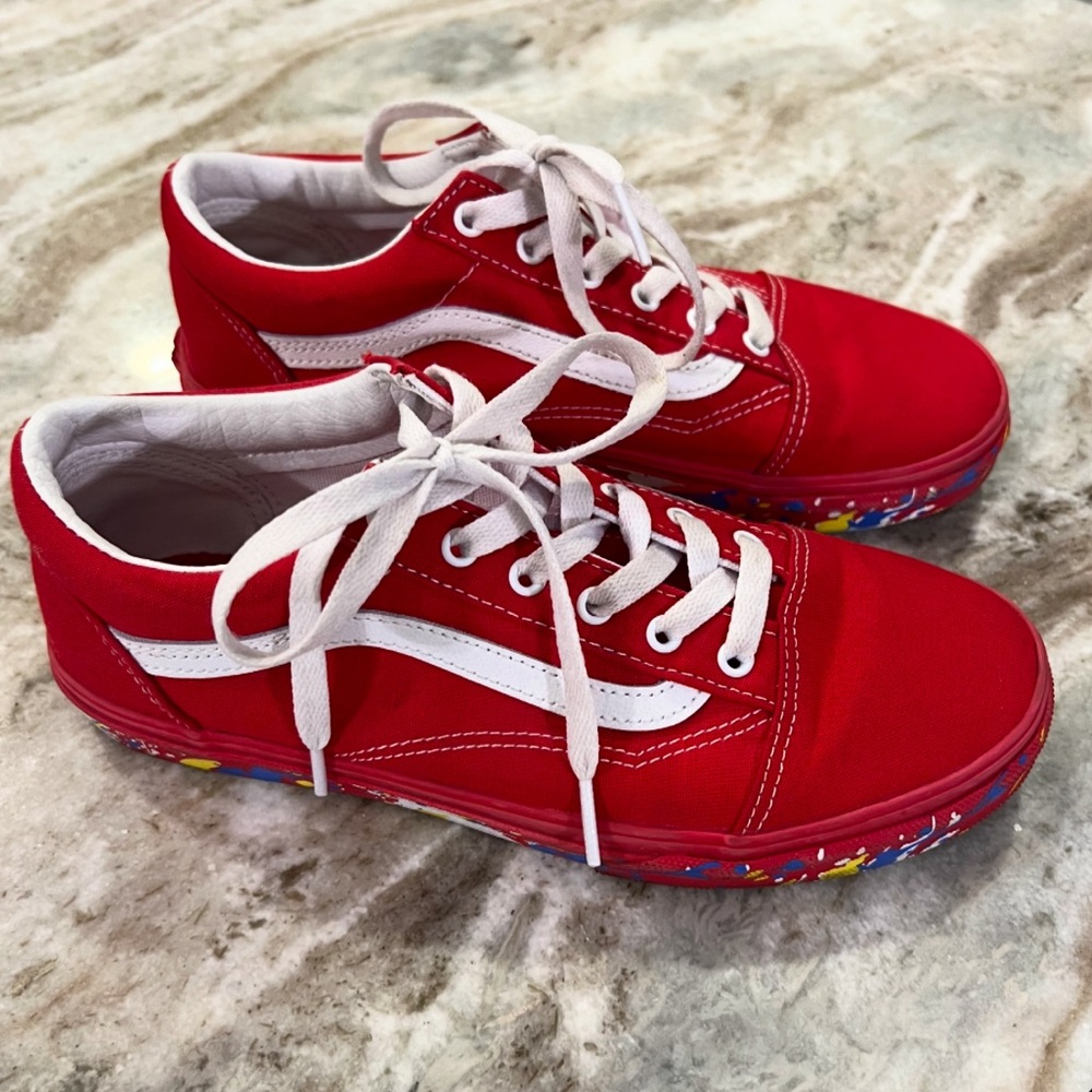 Youth/Big Kid Vans Old School Red Paint Splatter ❤️